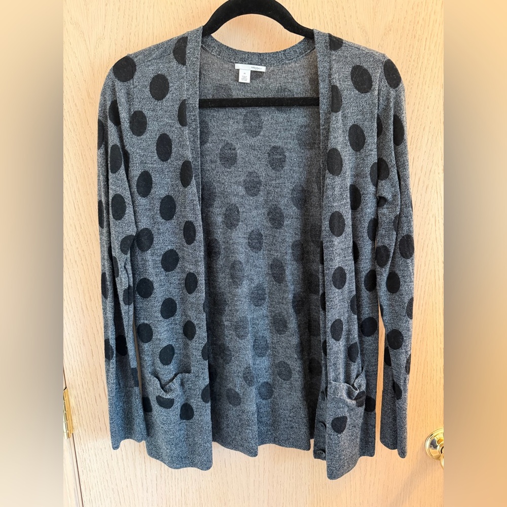 Halogen Gray and Black Polka Dot Cardigan